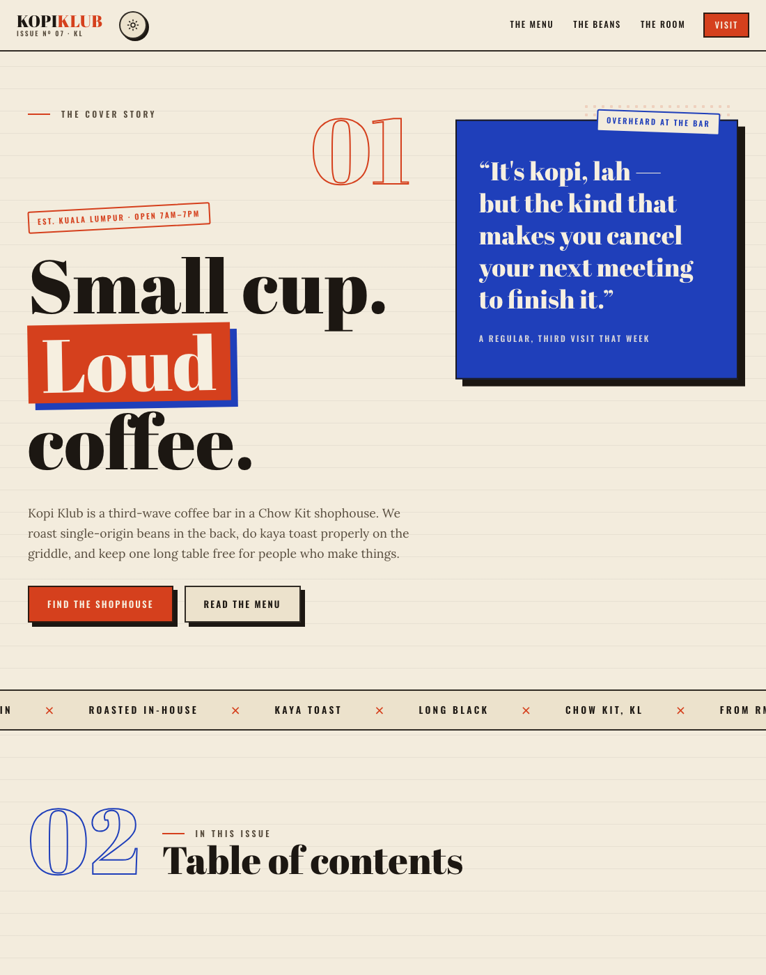 Kopi Klub — third-wave coffee café website