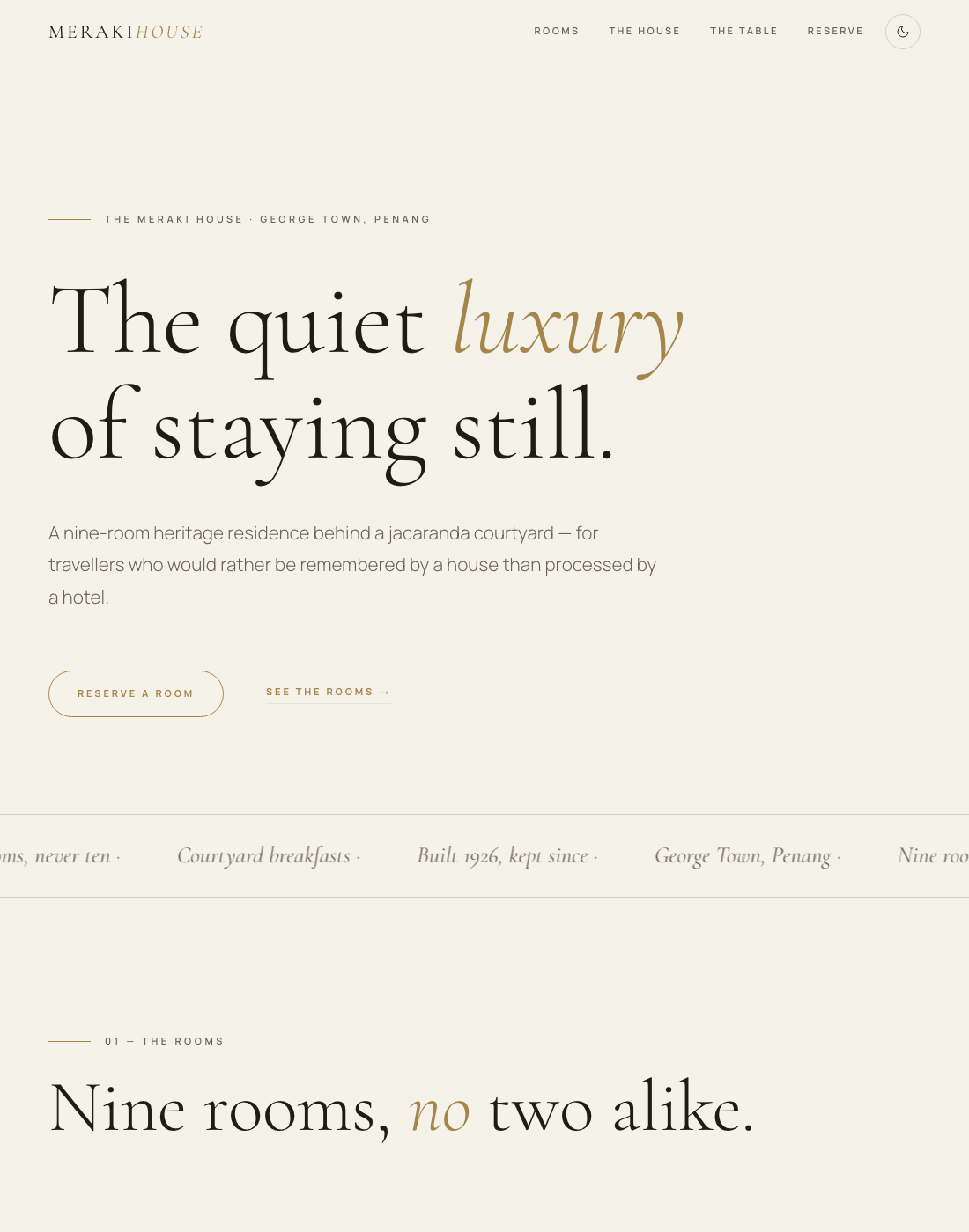 The Meraki House — boutique hotel website
